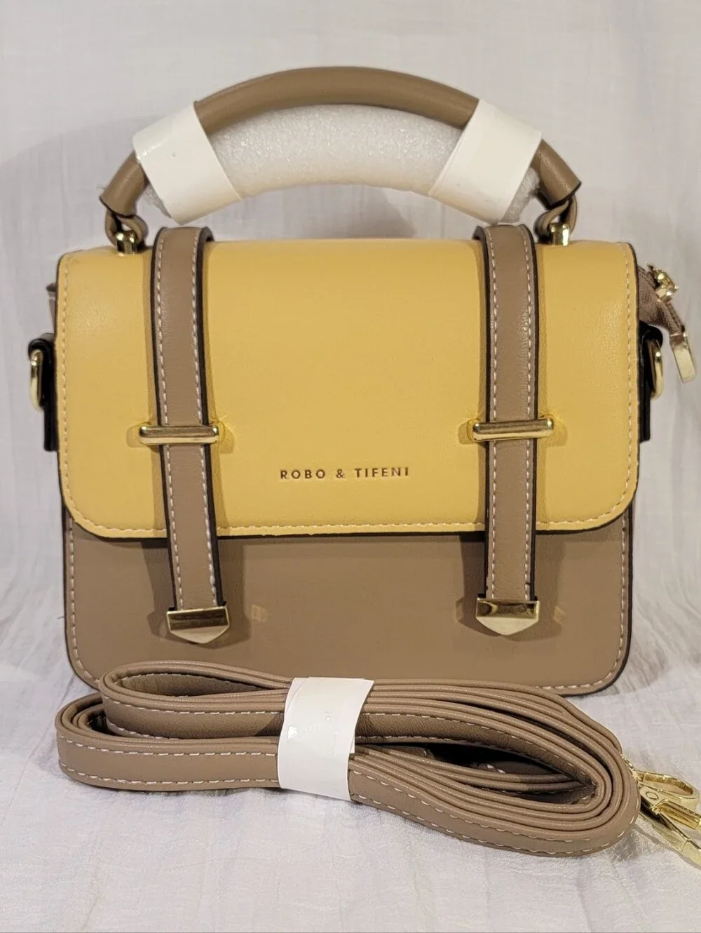Robo & Tifeni Yellow And Khaki Mini Top Handle Crossbody Bag NWT